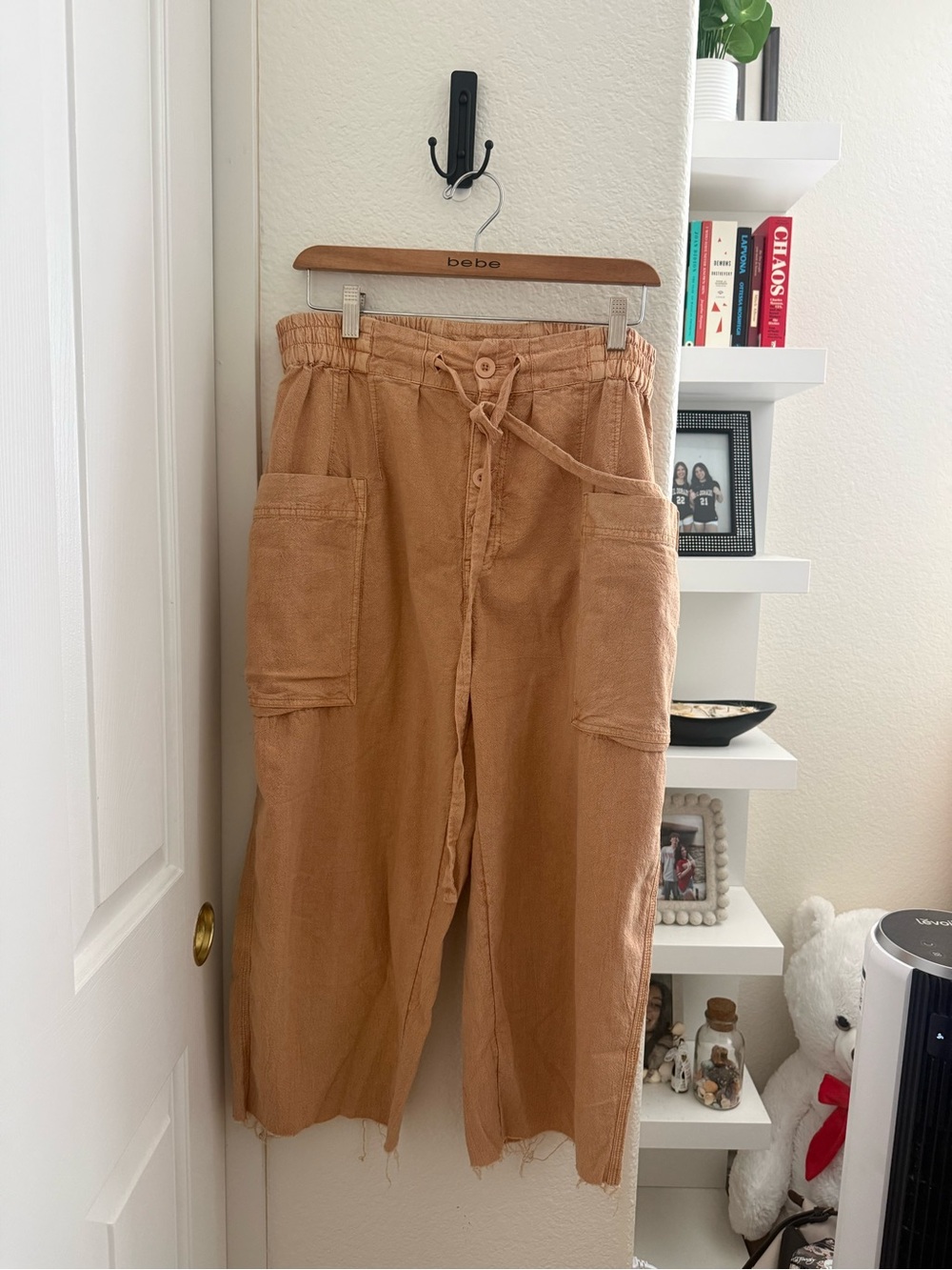 Free People Tan Wide-Leg Cargo Pants